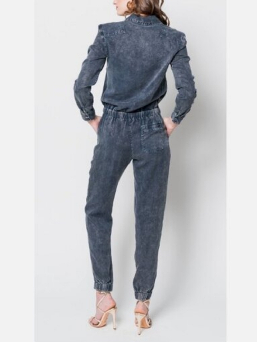 Young Fabulous & Broke Long Sleeve Jumpsuit Midnight Acid Wash Size Medium - Picture 3 of 16